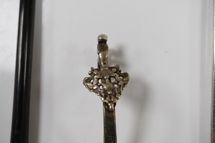 A pair of George III silver Old English pattern basting spoons, by Smith & Fearn, London, 1792, 27.4cm, with engraved crest, together with a George IV silver toddy ladle, with baleen handle, London, 1823 and three contin
